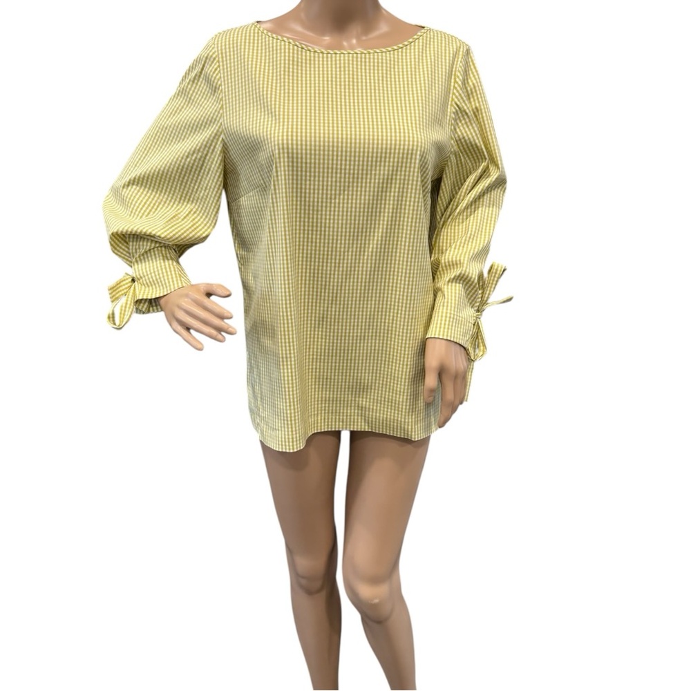 LAFAYETTE 148 Shirt Womens Sz M Gingham Check Top in Margarita Yellow Pull Over